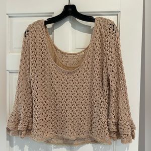 Free People open knit bell sleeved top